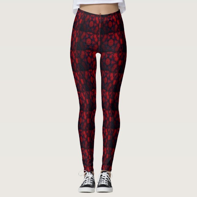 MODERNE abstrakte Zeichnungen in Rose-Schwarz-Rot- Leggings (Vorderseite)