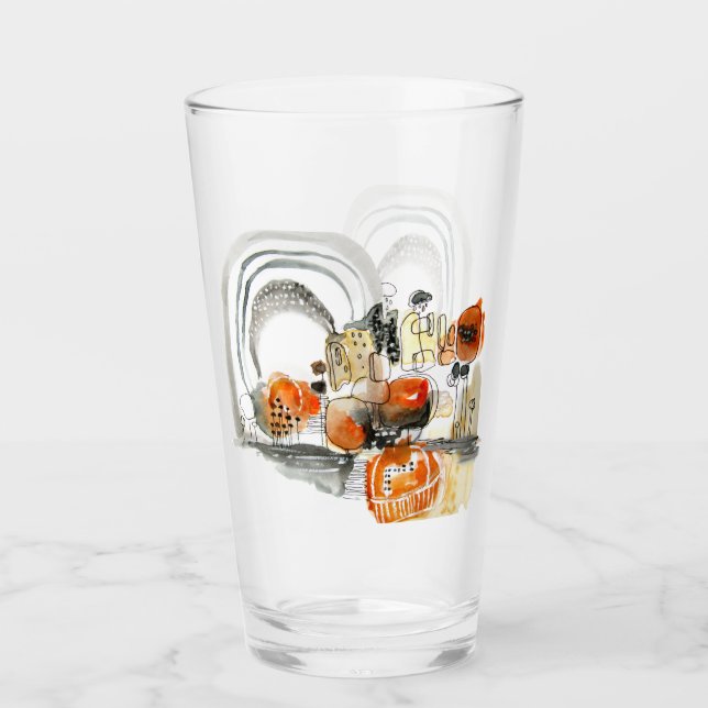 Moderne Abstraktion Niedliches Muster Orangendoodl Glas (Vorderseite)
