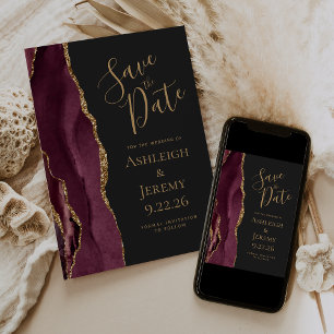 Moderne Achat-Burgunder-Gold-Dunkle-Hochzeitsankün Einladung