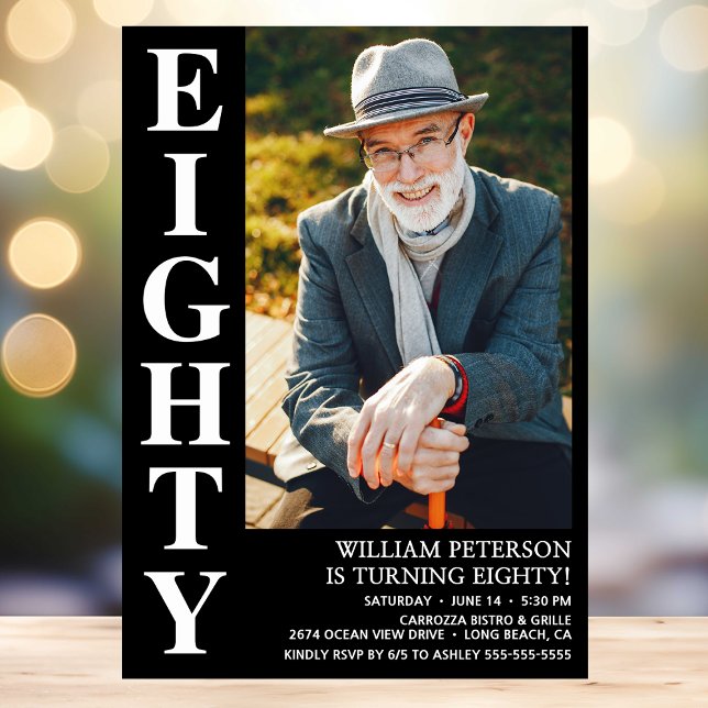 Moderne ACHTUNG Foto 80. Geburtstagsparty Einladung (Von Creator hochgeladen)