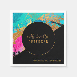 Moderne Acrylmalerei Gold Hochzeit Mr & Mrs. Serviette