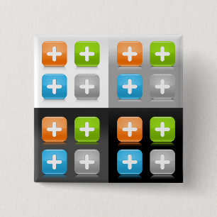 Moderne Additions-Math-Symbol glänzende gläserne I Button