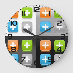 Moderne Additions-Math-Symbol glänzende gläserne I Große Wanduhr