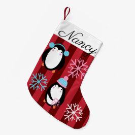 Moderne Adorable Weihnachtspinguine und Schneefloc Kleiner Weihnachtsstrumpf