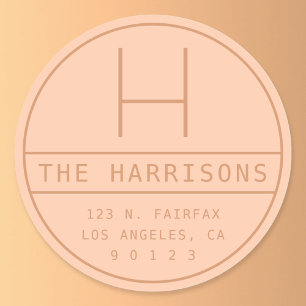 Moderne Adresse und Monogramm   Peach Runder Aufkleber