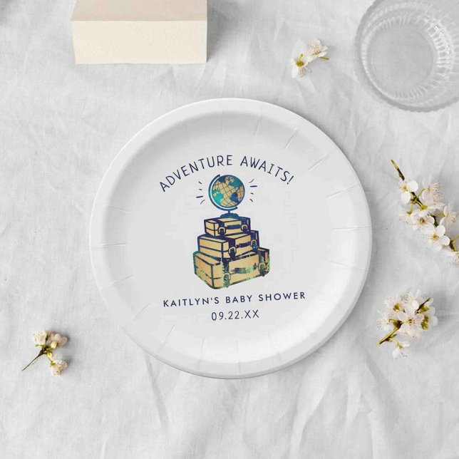 Moderne Adventure Travel Globe Baby Dusche Pappteller (Von Creator hochgeladen)