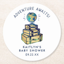 Moderne Adventure Travel Globe Baby Dusche Runder Pappuntersetzer