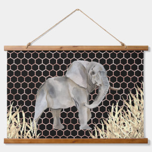 Moderne Afrikanischer Elefant Aquarell Wandteppich Mit Holzrahmen
