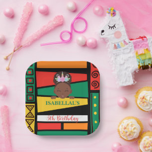 Moderne afroamerikanische Mädchen Geburtstagsparty Pappteller