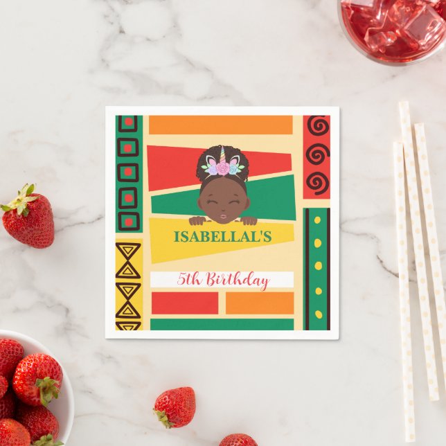 Moderne afroamerikanische Mädchen Geburtstagsparty Serviette (Beispiel)