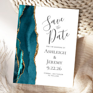 Moderne Agate Aquamarin Gold Hochzeit retten das D Postkarte
