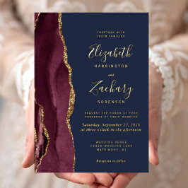 Moderne Agate Burgundy Red Gold Navy Hochzeit Folieneinladung