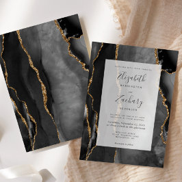 Moderne Agate Frame Black Gold Hochzeit Einladung