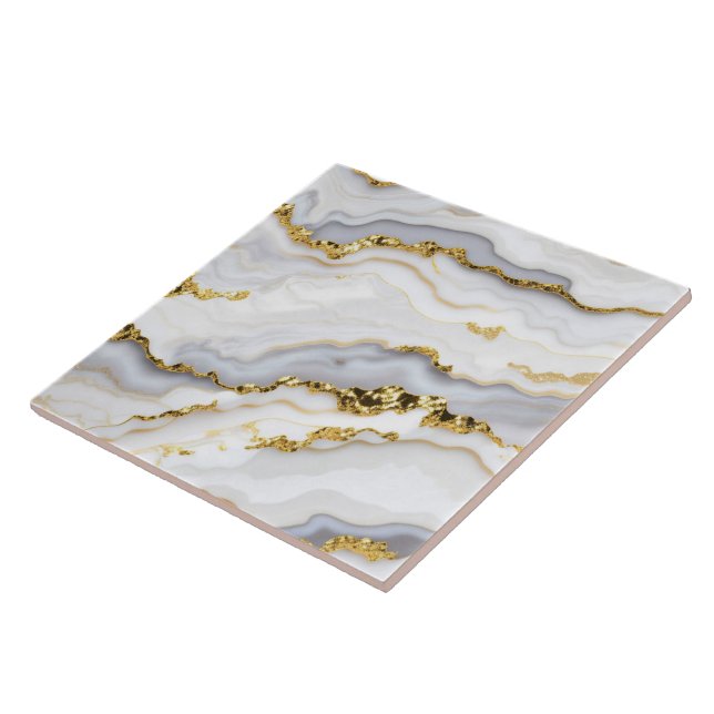 Moderne Agate Marble White Gold Collection Fliese (Seite)