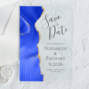 Moderne Agate Royal Blau Gold Save-the-Date-Karte Acryleinladungen