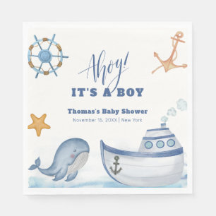 Moderne Ahoy Boy Whale Sailboat Babydusche Serviette