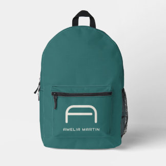 Moderne Alexandrit-Teal-Geometrisch-Monogramm Bedruckter Rucksack