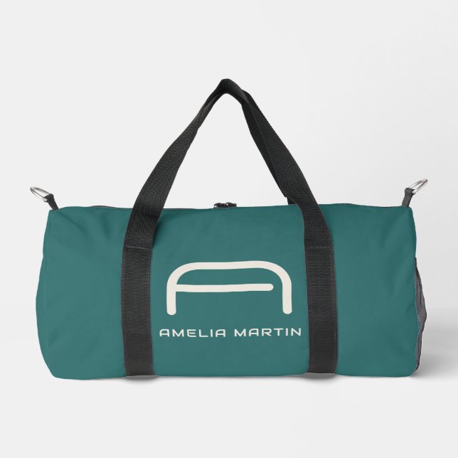 Moderne Alexandrit-Teal-Geometrisch-Monogramm Duffle Bag (Vorderseite)