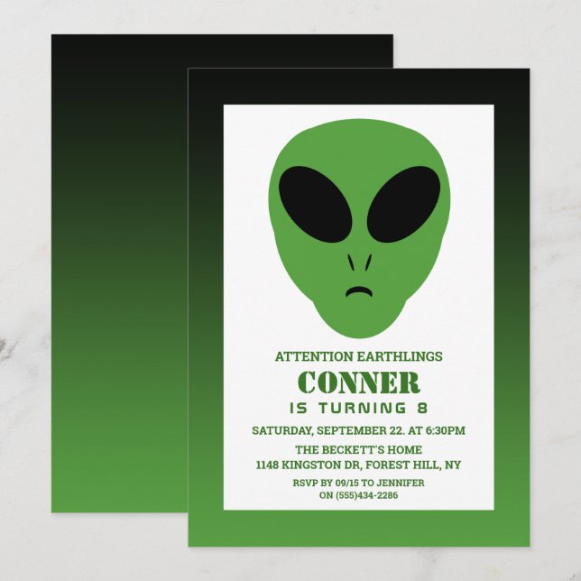 Moderne Alien jeden Geburtstag Einladung (Vorne/Hinten)