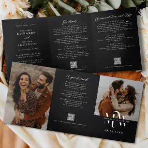 Moderne All In One Details RSVP QR Code Hochzeit Dreifach Gefaltete Einladung
