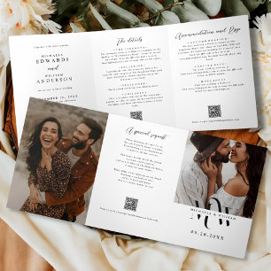 Moderne All In One Details RSVP QR Code Hochzeit Dreifach Gefaltete Einladung