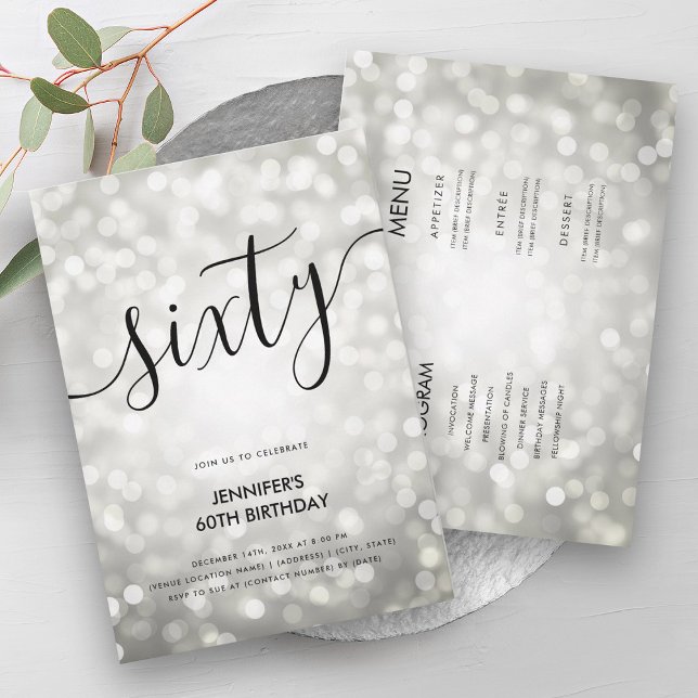 Moderne alles in einer silbernen Leuchte 60 Geburt Einladung (Modern All In One Silver Lights 60 Birthday Invitation)