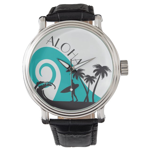 Moderne Aloha Surf und Palmen Armbanduhr (Vorderseite)