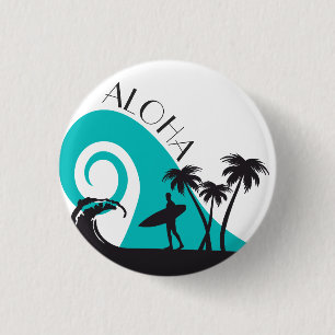Moderne Aloha Surf und Palmen Button