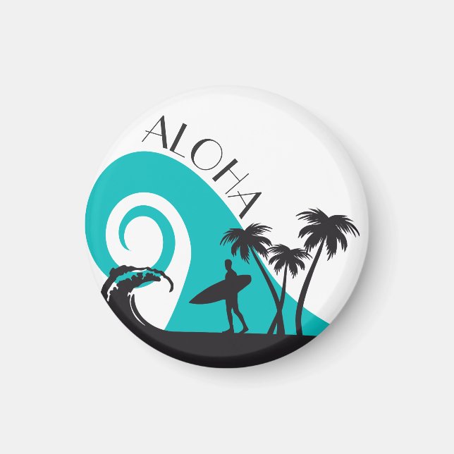 Moderne Aloha Surf und Palmen Magnet (Vorne)