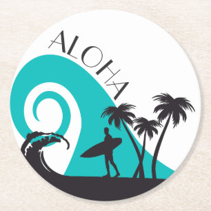 Moderne Aloha Surf und Palmen Runder Pappuntersetzer