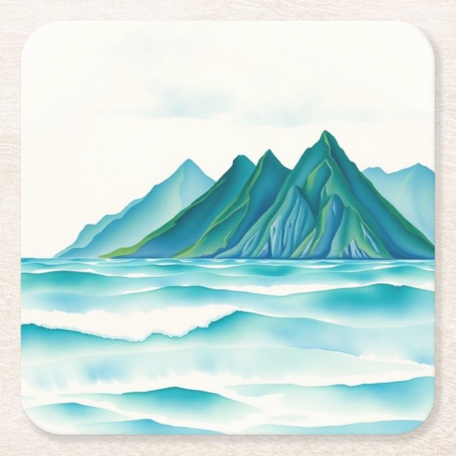 Moderne Alpen-Wasserfarbe-Untersetzer Rechteckiger Pappuntersetzer (Vorderseite)