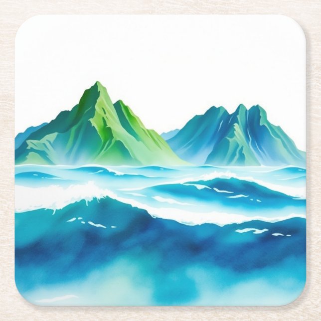 Moderne Alpen-Wasserfarbe-Untersetzer Rechteckiger Pappuntersetzer (Vorderseite)