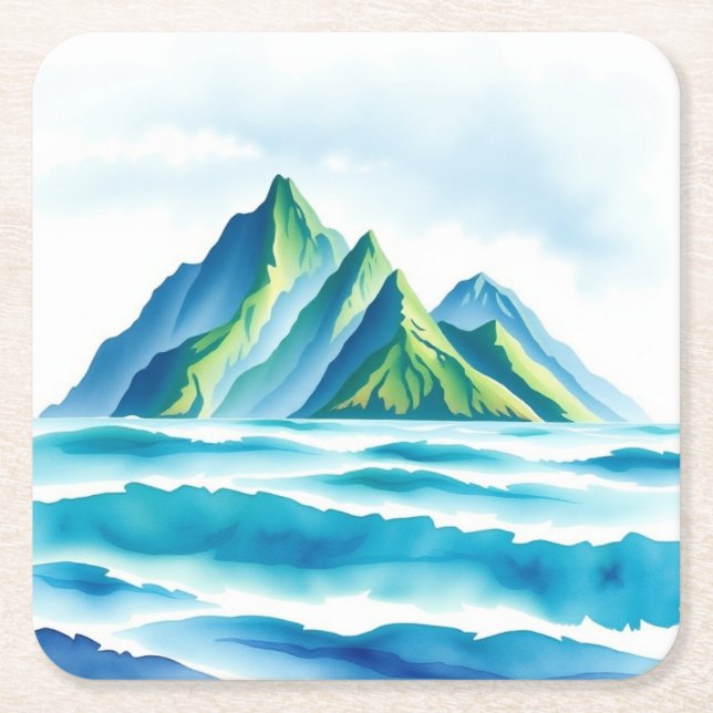 Moderne Alpen-Wasserfarbe-Untersetzer Rechteckiger Pappuntersetzer (Vorderseite)