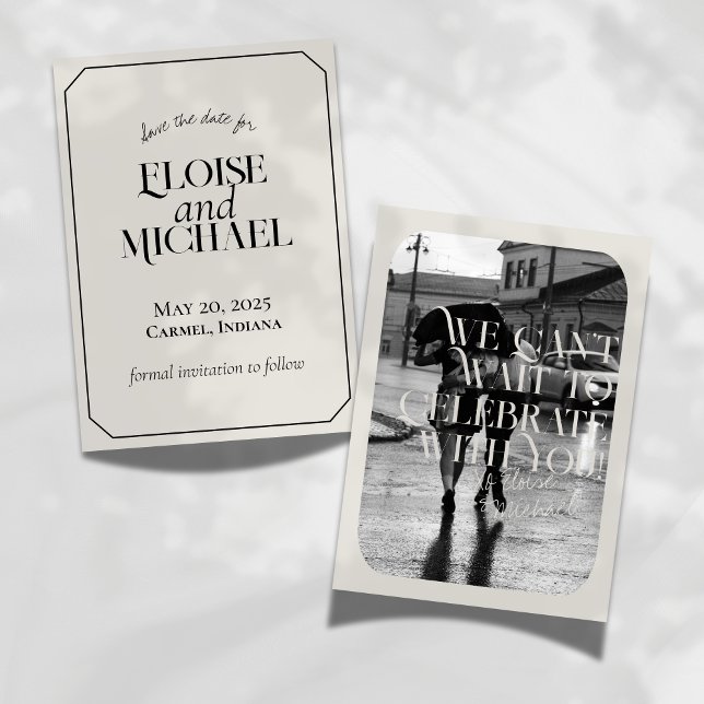 Moderne Alt-Geld-Typografie-Hochzeit rettet das Da Einladung (Announce your special day with this Modern Save the Date Card featuring bold arched typography and a)