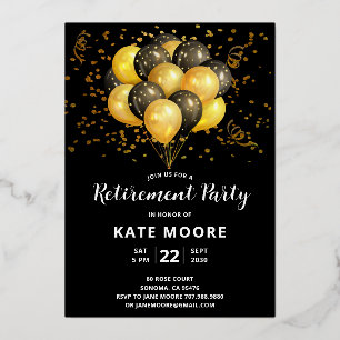 Moderne Altersvorsorge Gold Black Balloons Folieneinladung