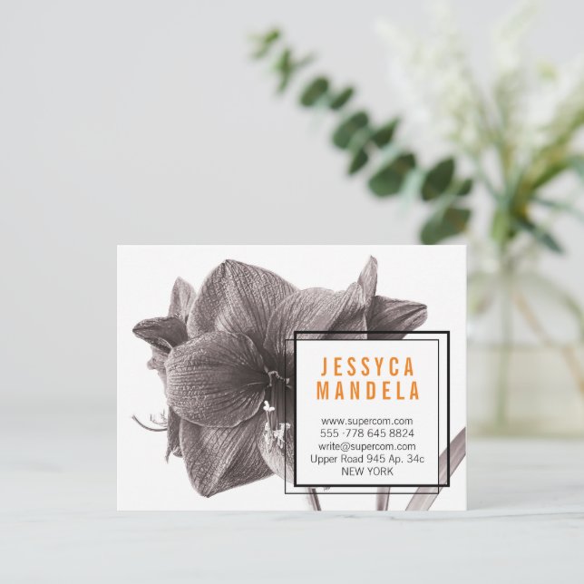 Moderne Amaryllis Blume Orange Business Card Magne Postkarte (Stehend Vorderseite)