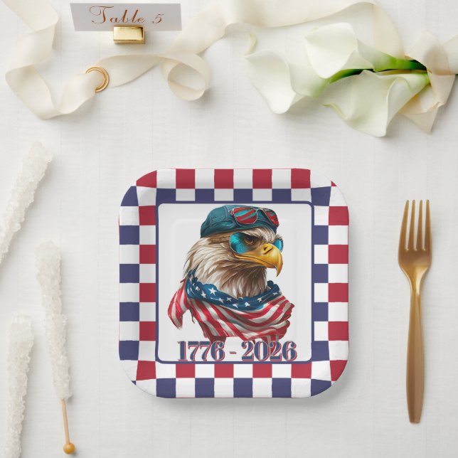 Moderne amerikanische Engle 1776/2026 Pappteller (Hochzeit)