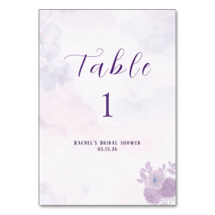 Moderne Amethyst-Aquarell-Blumen-Babyparty zur Hoc Tischnummer