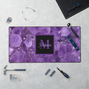Moderne Amethyst Geburtsstein-Monogramm-Name Schreibtischunterlage