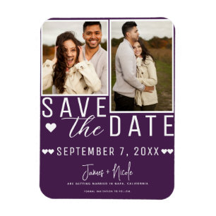 Moderne Amethyst Save the Date 2 Foto Hochzeit Magnet