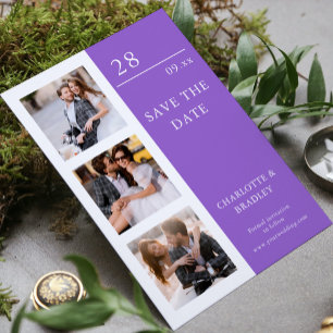 Moderne Amethyst-Vier-Foto-Hochzeit Save The Date