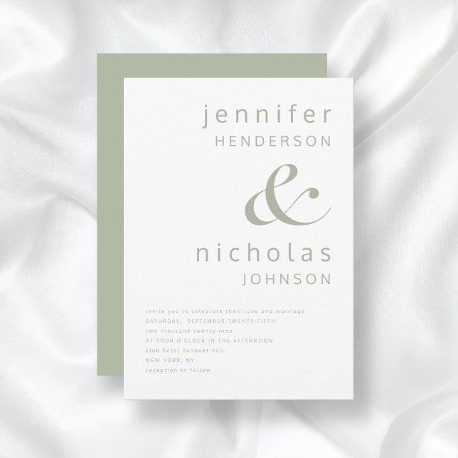 Moderne Ampere und Typografie zeigen Grüne Hochzei Einladung (Front / Modern Ampersand Typography Sage Green Wedding Invitation)