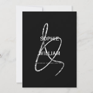 Moderne Ampersand Minimalistisch Black Silver Wedd Einladung