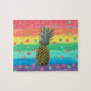 Moderne Ananas-Aquarell-Streifen und Stellen Puzzle