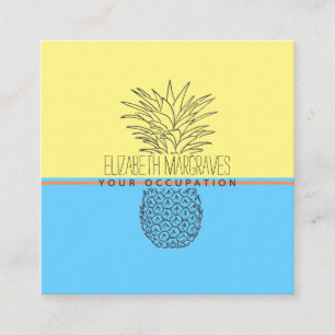 Moderne Ananas-Illustration Gelb und Blau Quadratische Visitenkarte