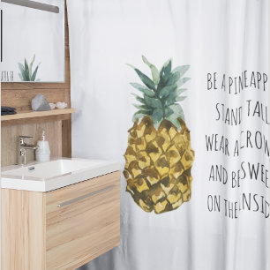 Moderne Ananas mit Aquarellfarbe & positives Zitat Duschvorhang