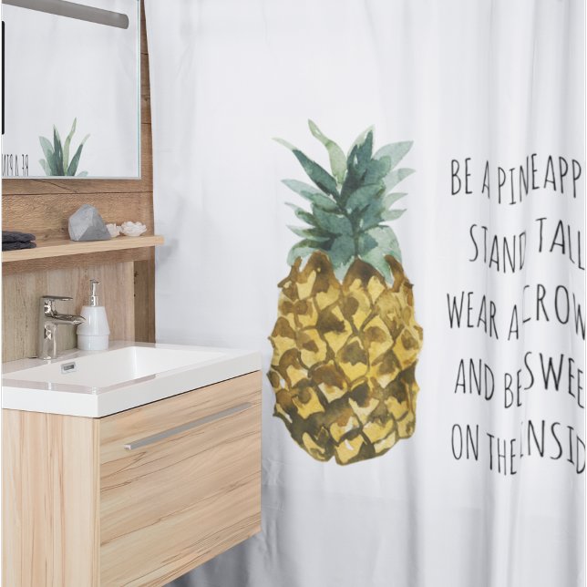 Moderne Ananas mit Aquarellfarbe & positives Zitat Duschvorhang (Von Creator hochgeladen)