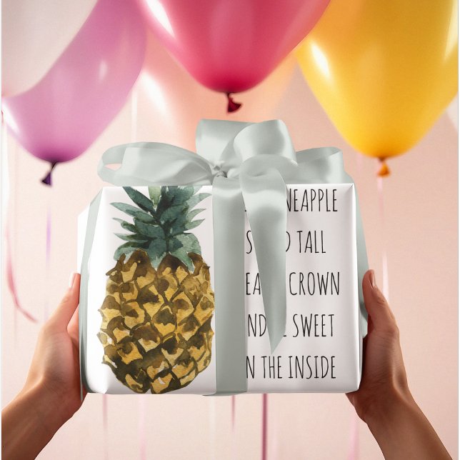 Moderne Ananas mit Aquarellfarbe & positives Zitat Geschenkpapier (Von Creator hochgeladen)
