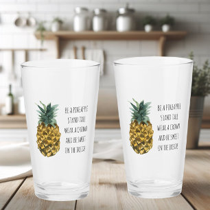 Moderne Ananas mit Aquarellfarbe & positives Zitat Glas