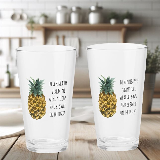 Moderne Ananas mit Aquarellfarbe & positives Zitat Glas (Von Creator hochgeladen)